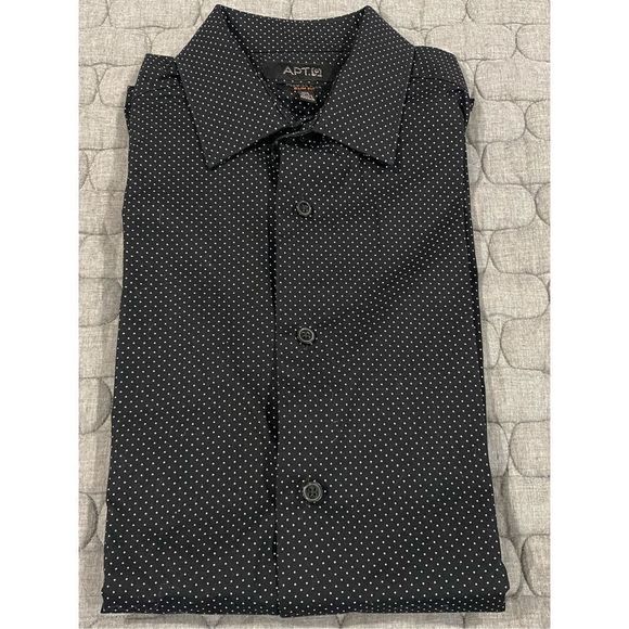 Men’s Apt. 9 Premier flex slim fit dress shirt.  15 1/2 32/33.  Black dot. - Picture 1 of 2